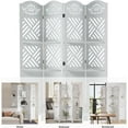 thumbnail image 6 of Room Divider with Shelves, 5.75ft Tall Folding Wood Carved Screen with Double Hinges for Home Office Bedroom Hotel Decoration (4 Panels, Pure White), 6 of 8
