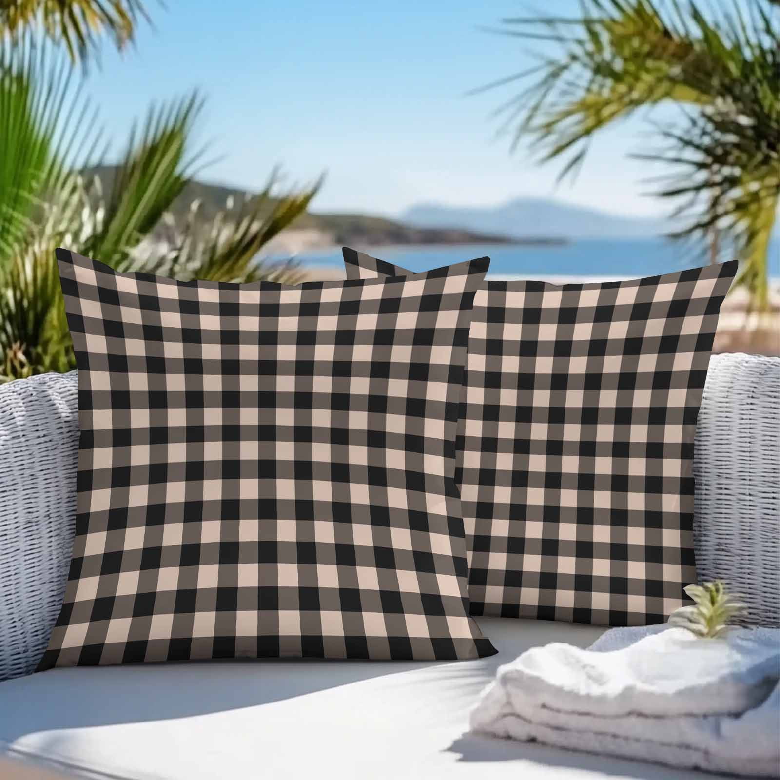 Black Plaid Outdoor Pillow Covers 16x16 Inch Throw Pillow Covers Set of 2 Waterproof Decorative Pillow Cases Vintage Country Gray Buffalo Check Gingham Cushion Covers for Patio Furniture Garden Couch