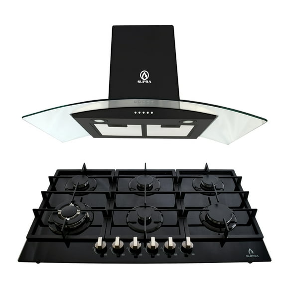Combo Parrilla 6 quemadores y Campana extractora de cristal templado SUPRA CASTELLUCIO negro