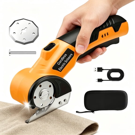 iFCOW Cordless Electric Scissors, Rechargeable Cardboard Box Cutter with LED Light, 2000mAh Battery, Rotary Cutter Tool for Cardboard Packages Fabric Leather Plastic