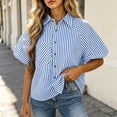 thumbnail image 6 of Aboser Womens Button Down Striped Shirts Trendy Puff Short Sleeve Tops Teacher Outfit for Women Loose Fitted Beach Vacation T Shirt Dressy Casual Blouses, 6 of 7