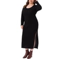 thumbnail image 4 of Vestidos de Talla Grande para Mujeres Agnes Orinda para el Día de San Patricio, Vestido Maxi Casual de Punto Acanalado con Abertura Lateral y Cuello Redondo de Manga Larga, 2X Negro, 4 of 5
