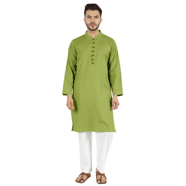 Atasi Ensemble Kurta Pyjama 2 Pcs pour Homme, Col Henley, Kurta Long Décontracté