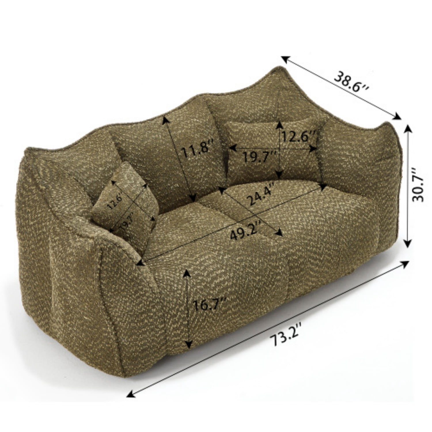 Oversized Bean Bag Chair for 2 People, Soft Chenille Square Floor Sofa with High Resilience Foam Core, Armless Lounge Recliner for Living Room, Bedroom, Gaming & Reading Room, Olive Green