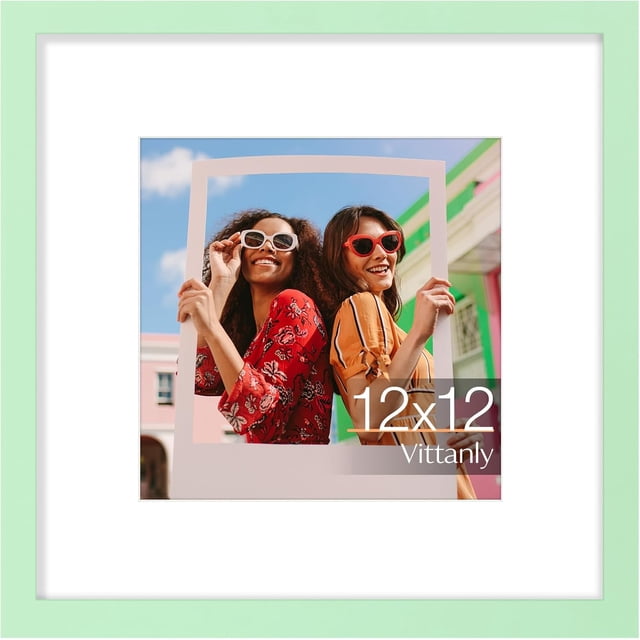 Vittanly 12x12 Picture Frame, Display Pictures 8x8 with Mat or 12x12 without Mat, Premium Material with Shatter Resistant Plexiglass, Square Frame for Wall Mounting, Home Decor, Light Green, 1 Pack