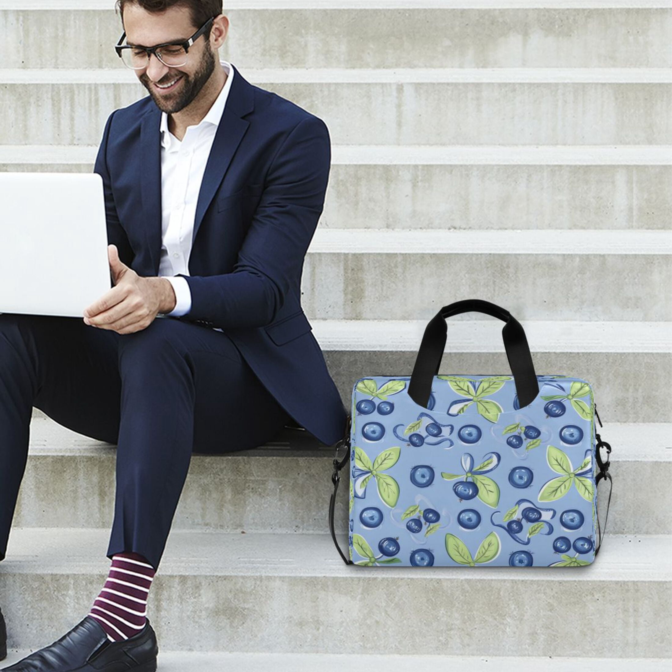 16" Laptop Tote Bag Laptop Sleeve Case Computer Briefcase for Work & Travel Blueberry and Ribbon