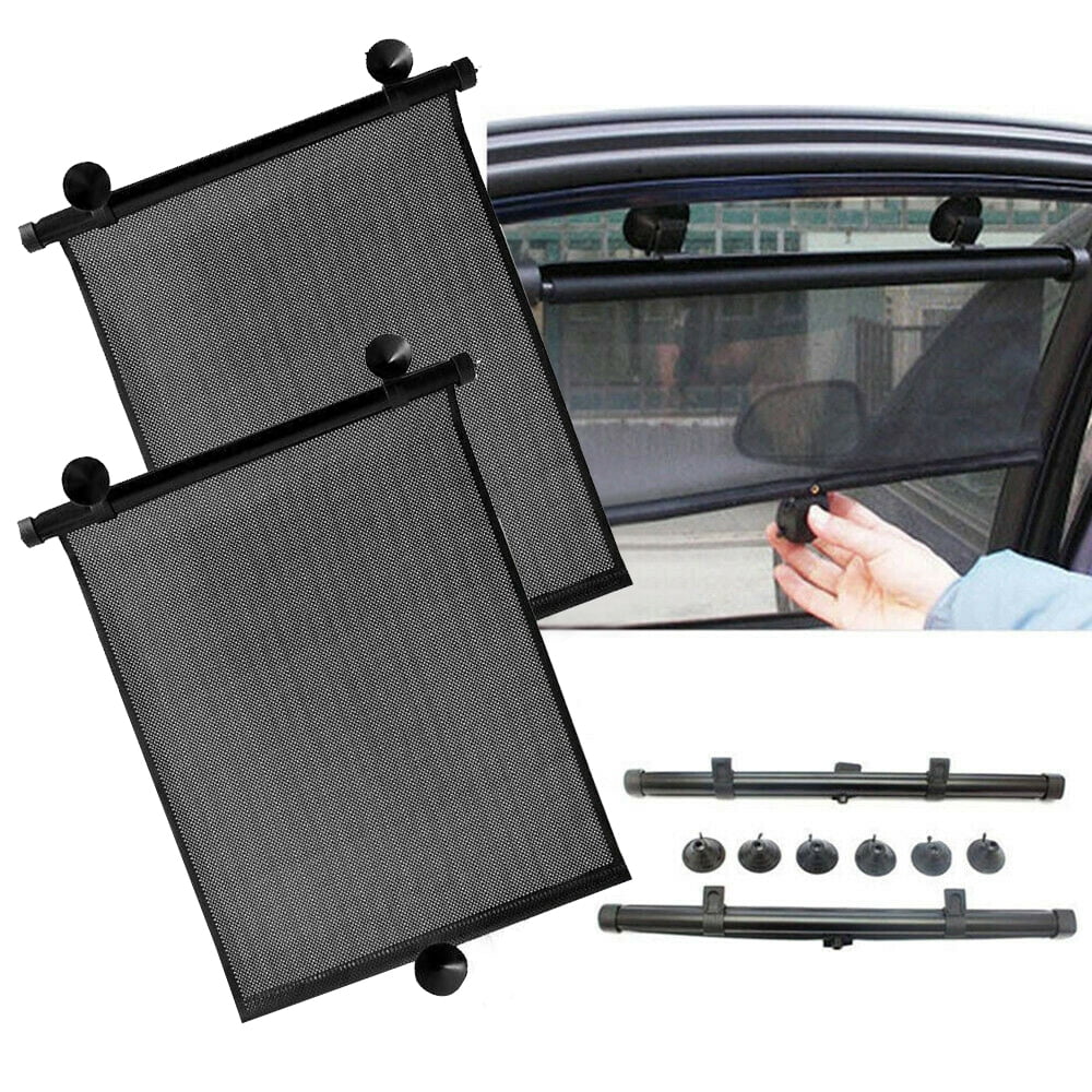 IC ICLOVER 2 Pcs Car Side Window Sun Shade 18.1" x 15.7" Automobile Roller Blind Screen Protector Baby Kids Visors Block UV Rays (1 Pair)