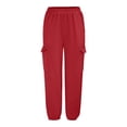 thumbnail image 4 of WTXUE Girls Cargo Pants, Scrub Pants Women's Loose Cargo Pants Retro Multi Pocket Low Waist Drawstring Pig Nose Buckle Slim, Scrub Pants Pantalones De Mujer, Red, 4 of 6