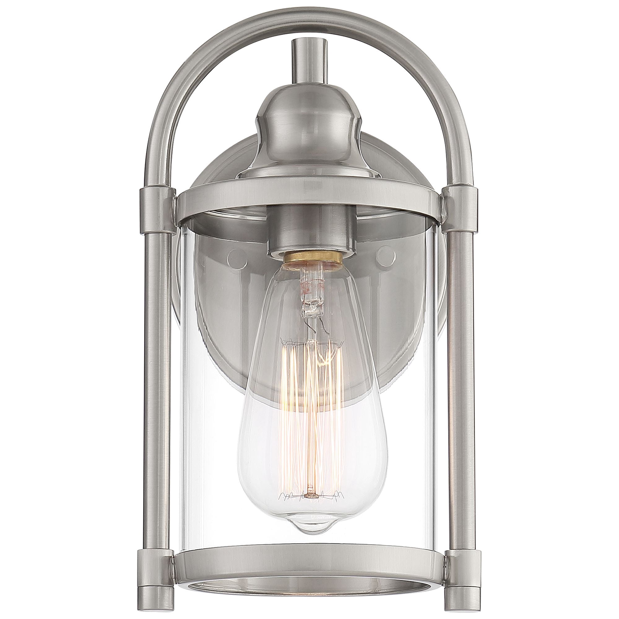 John Timberland Rustic Farmhouse Outdoor Wall Light Fixtures Set of 2 Brushed Nickel 10 1/4" Clear Glass for Exterior Barn Deck House Porch Yard Patio