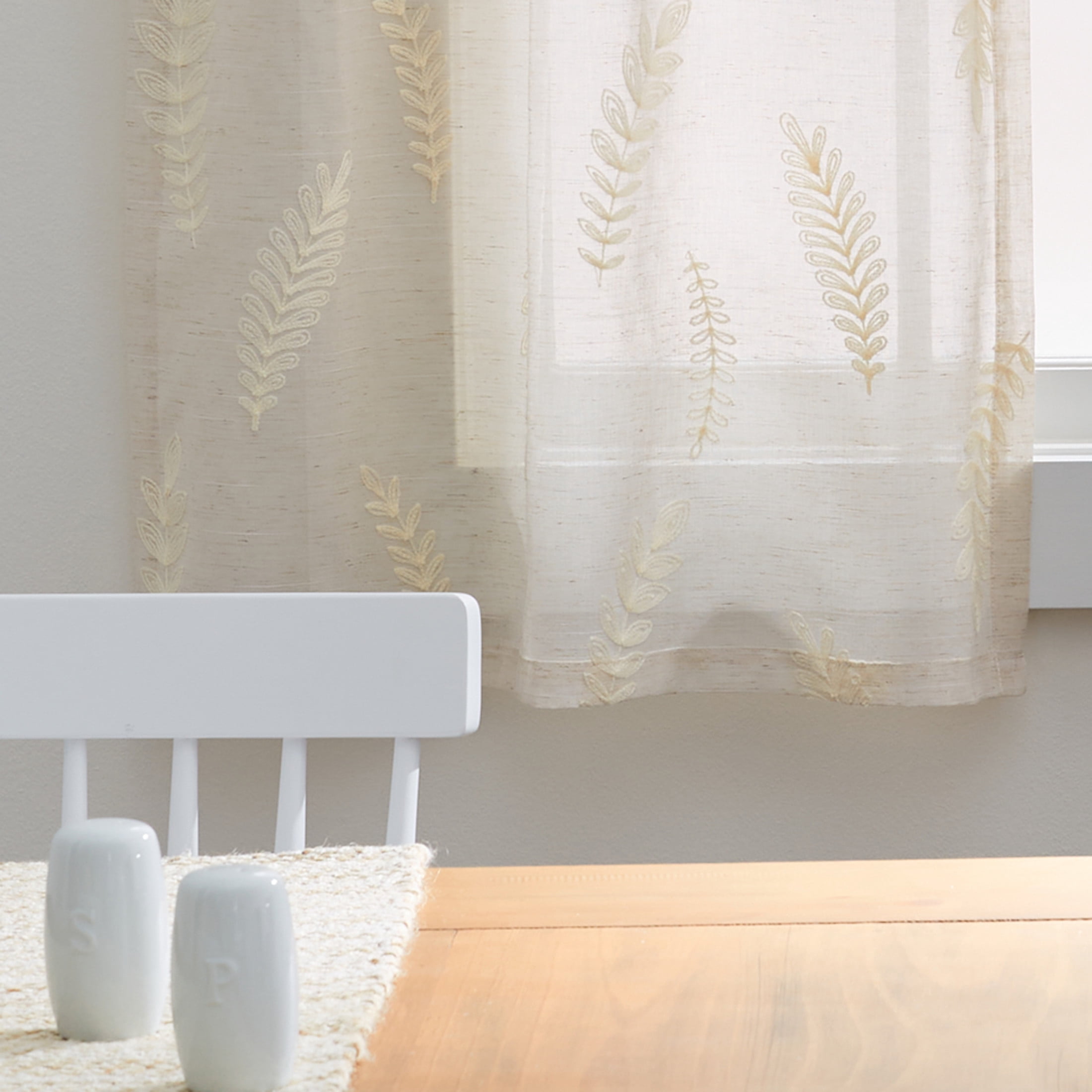 Better Homes & Gardens Embroidered Botanical Valance & Tier Set, 3-Piece Curtain, Indoor, Papyrus Beige, 60" W x 36" L, Adult, Teen