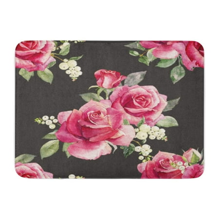 - KDAGR Pink Watercolor Floral Pattern Red Rose Berries Snowflake Dark Retro Doormat Floor Rug Bath Mat 30x18 inch