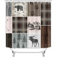 4PCS Cabin Shower Curtain Set, Bear Deer Elk Moose Woodland Animal