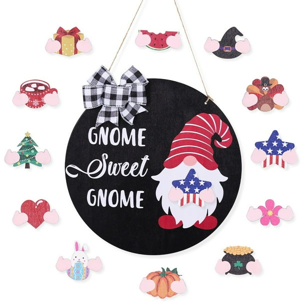 Interchangeable Seasonal Gnome Sweet Gnome Sign Front Door
