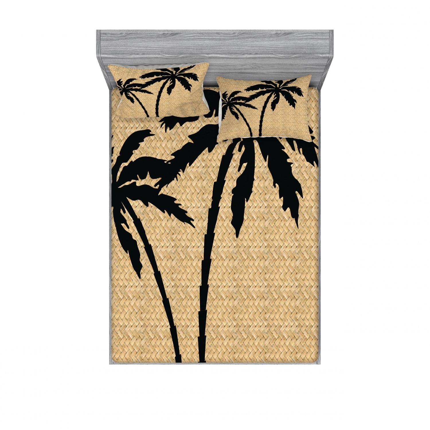 Tropical Bedding Set with Sheet & Covers, Composition with Palm Tree