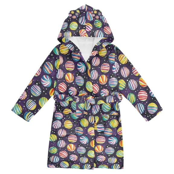 FORMRS Niños Bathrobe Unisex Hooded Robe Soft Plush Pajamas Sleepwear, Size 2-3T, Colorful Candies