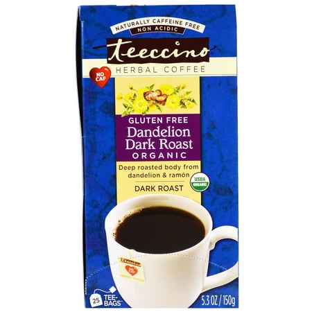 - Teeccino, Herbal Coffee, Dark Roast, Organic Dandelion, Caffeine Free, 25 Tee-Bags, 5.3 oz (pack of 4)