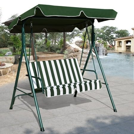 Costway Loveseat Patio Canopy Swing Glider Hammock Cushioned Steel Frame Outdoor Green