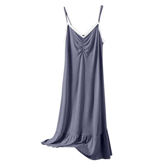 Tranfacy Chemises de Nuit pour Femmes, Chemises de Nuit Grande Taille pour Femmes, Robe de Nuit Décontractée et à la Mode pour Femmes, Couleur Unie, Col Rond Grand