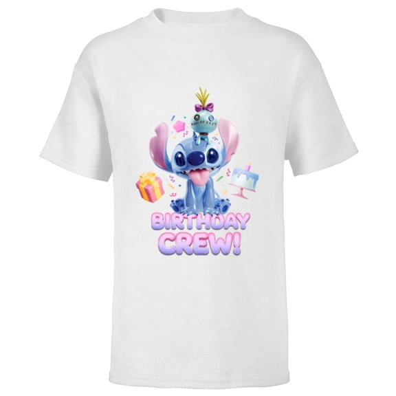 Disney Lilo & Stitch with Scrump Big Shiny Birthday Crew - Short Sleeve T-Shirt for Kids - Customized-White