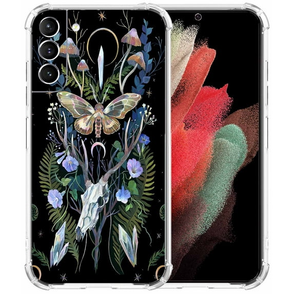 Night Jungle Moth Case for Samsung Galaxy S21,Aesthetic Art Design Pattern Soft TPU Bumper Case Cover