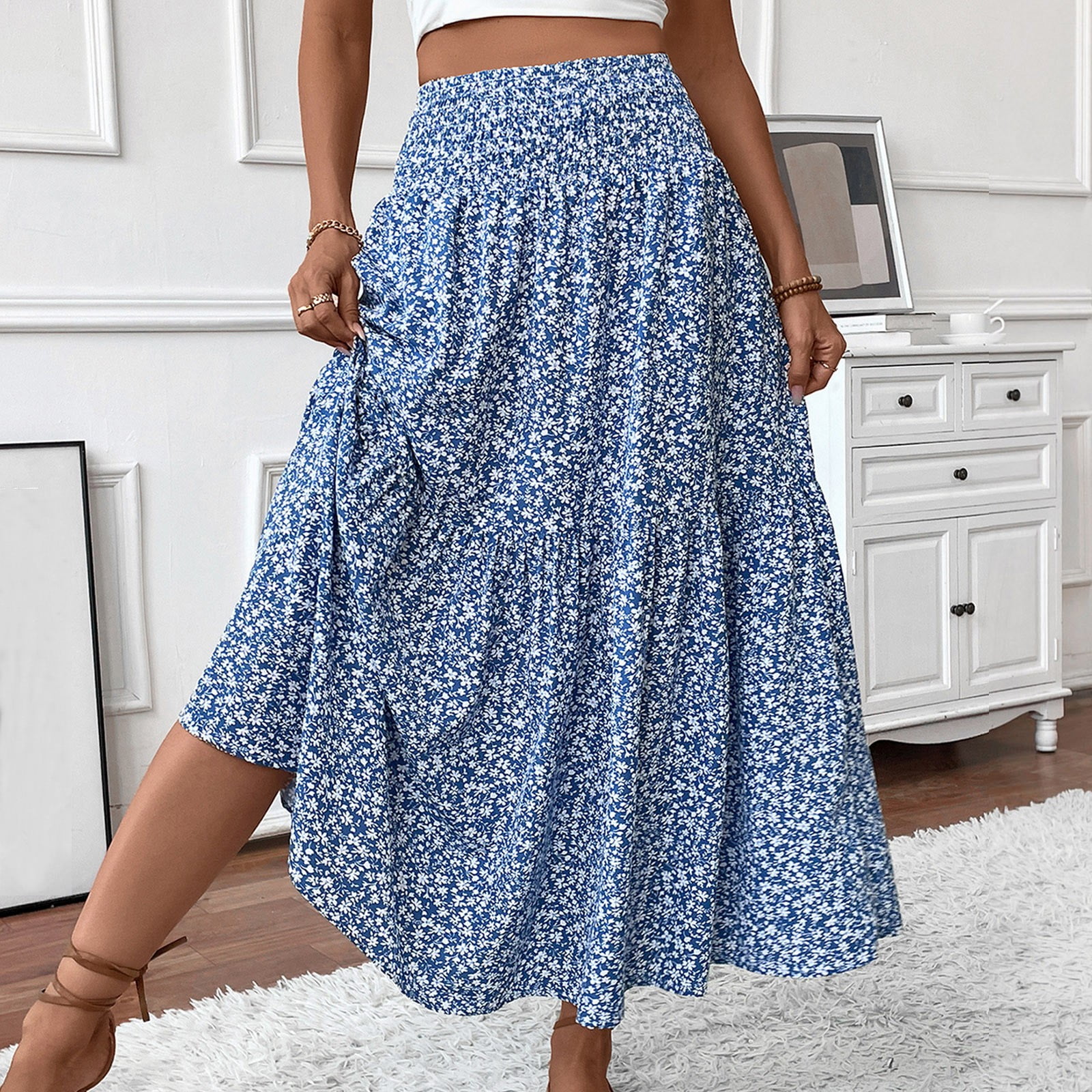 GXIPO Women's Floral Print Midi Maxi Skirts 2025 Summer