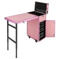 thumbnail image 3 of Rolling Manicure Desk Makeup Train Case, Pink Travel Cosmetic Trolley, Storage Organizer With Remote Control, 3 of 25