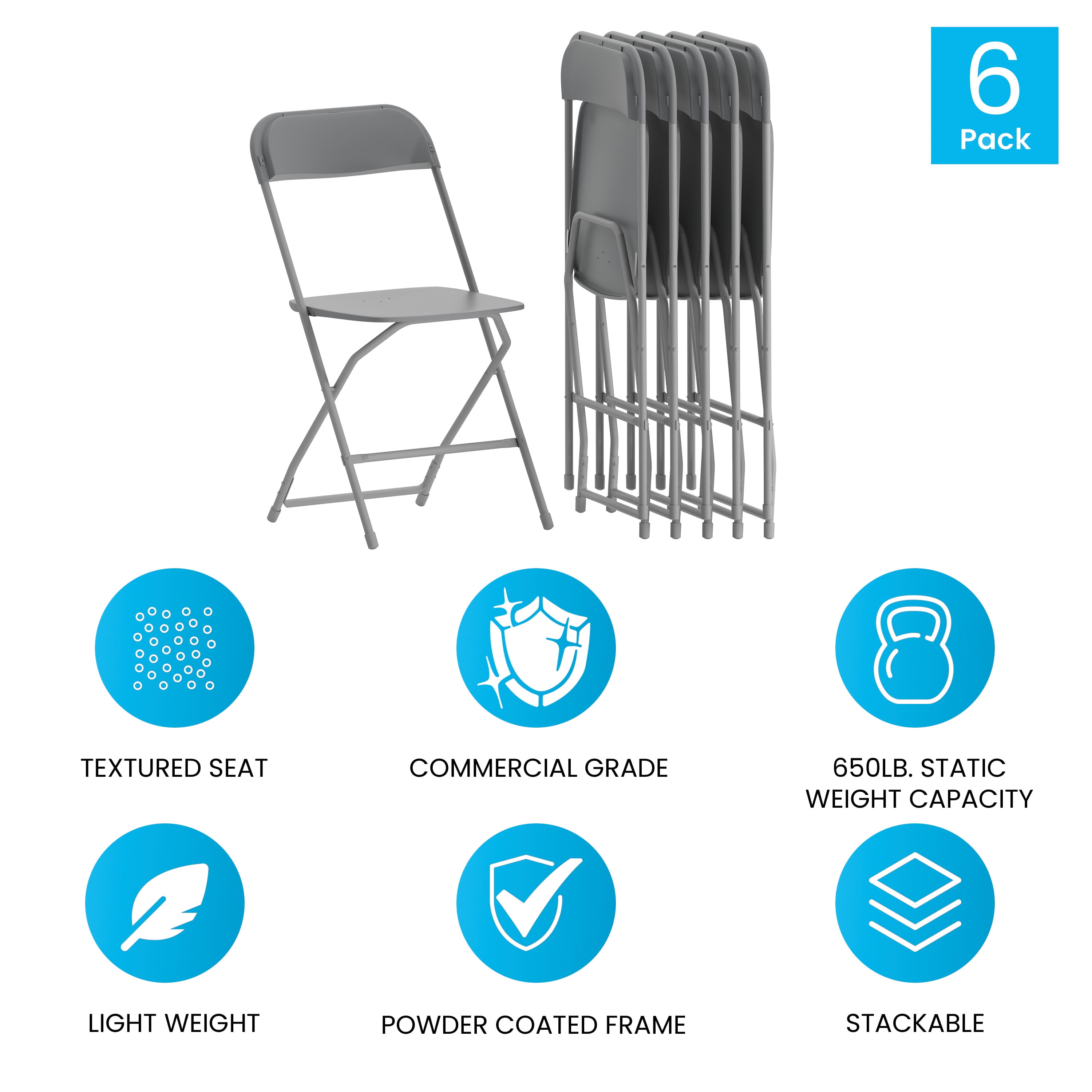 Flash Furniture Hercules Series Plastic Folding Chair White - 6 Pack 650LB Weight Capacity Comfortable Event Chair-Lightweight Folding Chair