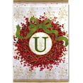 thumbnail image 2 of Holiday Monogram Wreath U House Flag Berries Bow Filigree Two Sided 29" x 43", 2 of 2