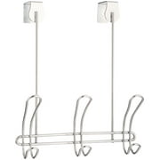 iDesign Chrome Classico 3-Hook Over the Door Storage Rack, 11.5" H x 8.9" W x 3.9" L
