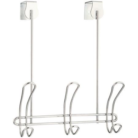 iDesign Chrome Classico 3-Hook Over the Door Storage Rack, 11.5" H x 8.9" W x 3.9" L