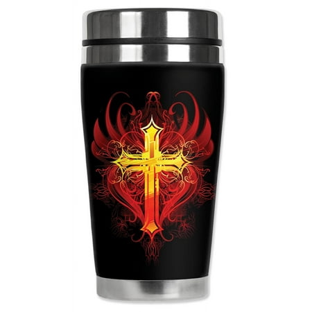 

Mugzie brand 20-Ounce MAX Stainless Steel Travel Mug with Insulated Wetsuit Cover - Red & Gold Cross