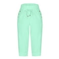thumbnail image 4 of Womens Pants with Pockets Plus Size Elastic Waist Straight Leg Stretch Lightweight Women’s Casual Pant Shorts with Drawstring Mint Green L, 4 of 8