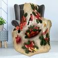 thumbnail image 4 of Christmas Soft Flannel Fleece Throw Blanket, Vintage Style Classical Candle Bell Mistletoe Ribbon Bird Art Print, Cozy Plush for Indoor and Outdoor Use, 70" x 90", Multicolor, by Ambesonne, 4 of 5