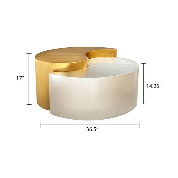 Galaxy Home Ying Yang Modern Iron Sheet Frame Round Coffee Table in Gold/Silver