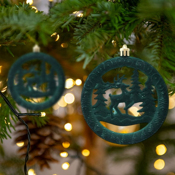 Juego de adornos para árbol de Navidad 3pcs | Bolas redondas huecas de ciervo de terciopelo de 10 cm | Bolas colgantes de flocado rojo verde blanco | Decoración navideña elegante | Ligero, fácil de