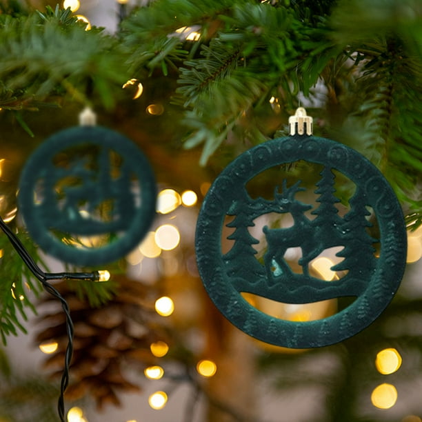 Adorno colgante de terciopelo redondo de 10 cm con forma de ciervo para árbol de Navidad, regalo de Navidad, juego de 3 bolas navideñas.