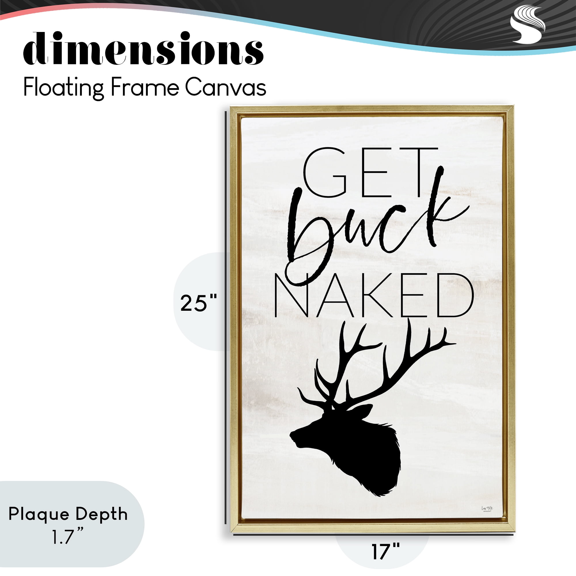 Stupell Industries Get Buck Naked Gold Framed Floater Canvas Wall Art, design by Lux + Me Designs