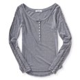 thumbnail image 1 of Aeropostale Womens Solid Lace Henley Shirt, Gris, X-Large Aeropostale henley, 1 of 2