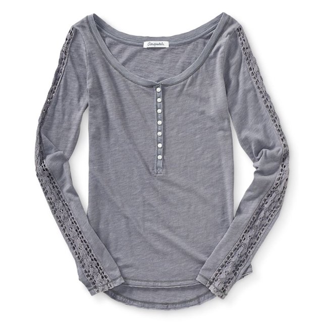 Aeropostale Womens Solid Lace Henley Shirt, Gris, X-Large Aeropostale henley