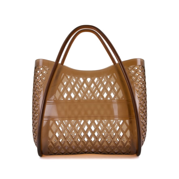 Cushionaire Kizzy Clear Jelly Tote Bags for Women - Lightweight Waterproof Beach Bag Purse with Open Top Design and Lattice Cutout Detail