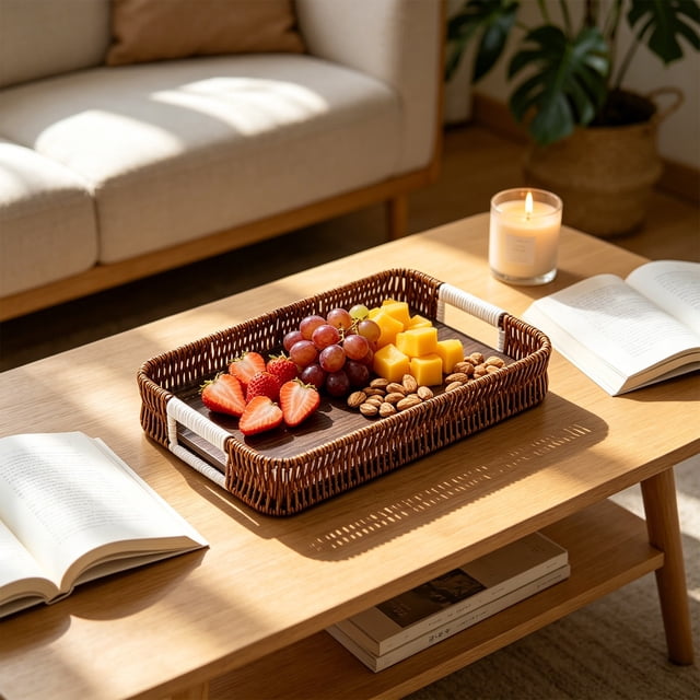 Woven-Style Storage Tray Imitation Woven Serving Basket Fruit Table Storage Basket Decorative Woven-Look Tray
