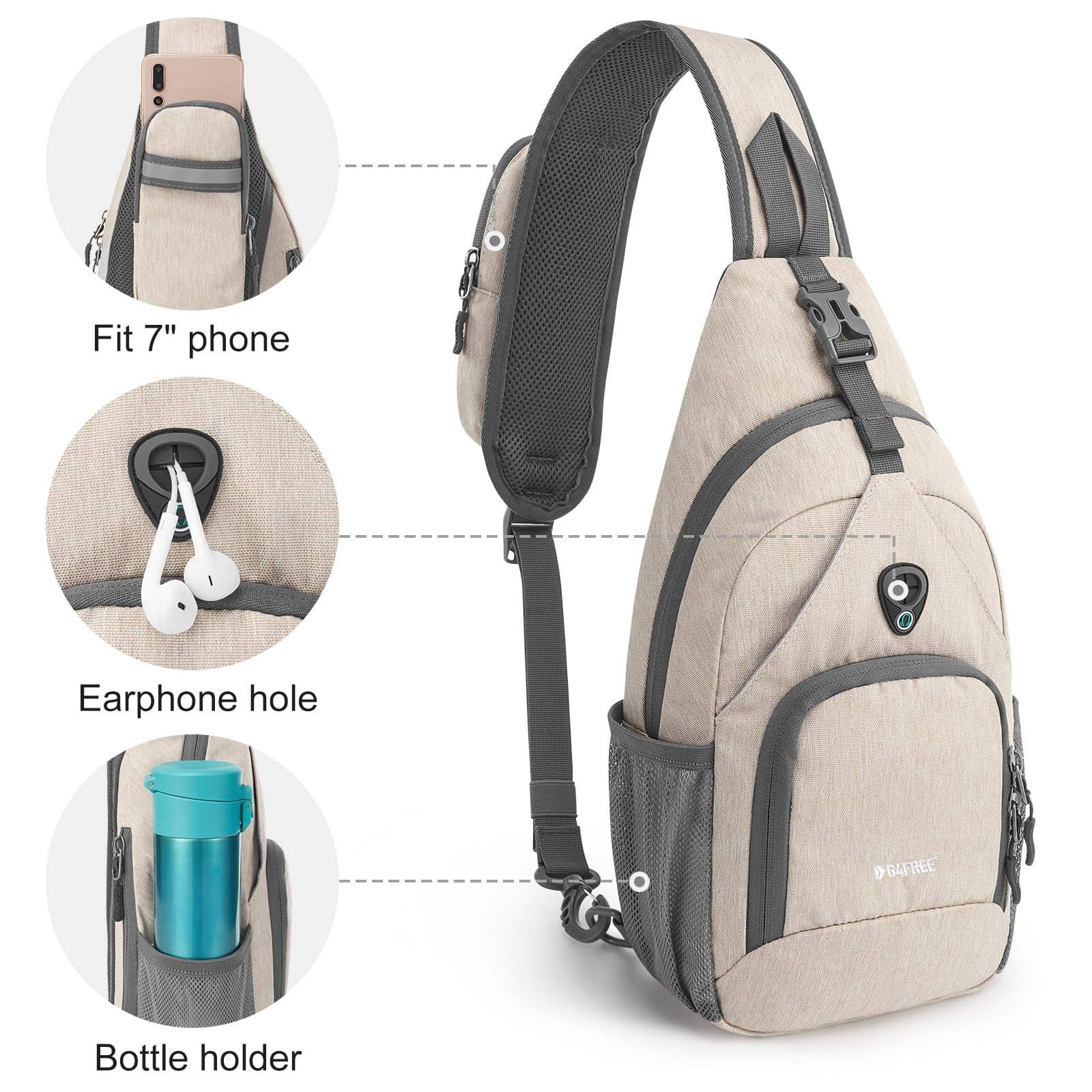 G4Free RFID Sling Bag for Adults, Small Crossbody Chest Shoulder Backpack for Men and Women, Hiking Daypack