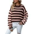 thumbnail image 1 of Faithtur Chandail Rayé pour Femmes Manches Longues Col Rond Coupe Ample Tricot d'Hiver, 1 of 9