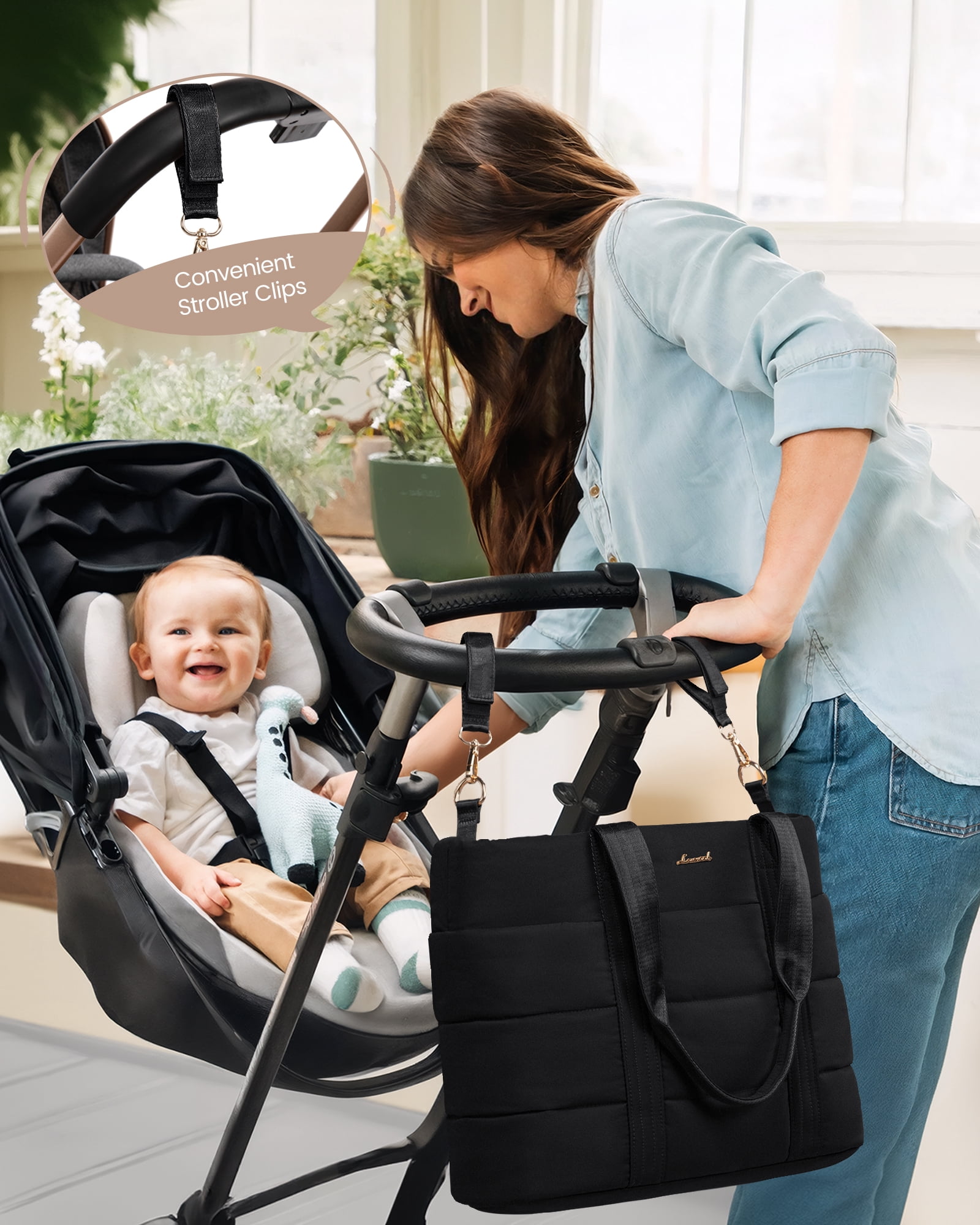 Lovevook Diaper Bag Tote,Fashion Mommy Tote Bag Work Travel Diaper Bag Fit up to 15.6inch Laptop Chic Puffer Fabric Soft & Comfortable