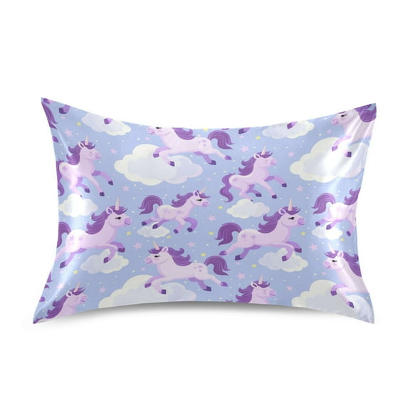 Satin Pillow Case Standard Silk Pillow Cover for Hair and Skin Envelope Closure Unicorns Running in Sky 20"x26"