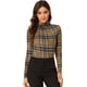 thumbnail image 2 of Blusa a cuadros con cuello Alto Allegra K para Mujer Marrón L, 2 of 6