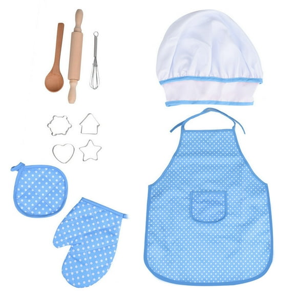 PPgejGEK Stocking Stuffers for Kids 11pcs Kids Cooking and Baking Set Kitchen Costume Role Play Kits Apron Hat Holiday