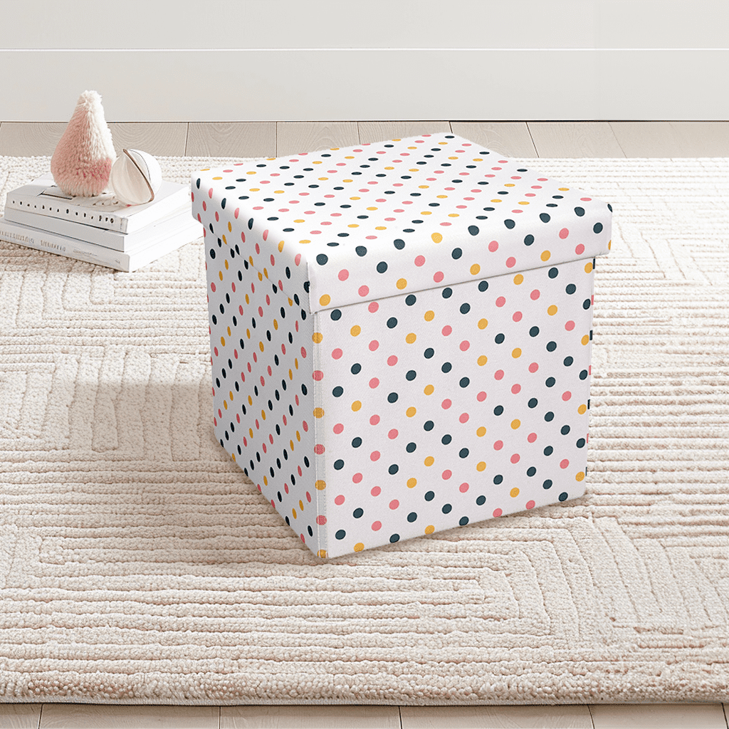 (2 pack) Kvell Kids 15 Inch Collapsible Toy Storage Bin with Polka Dot Design and Removable Lid