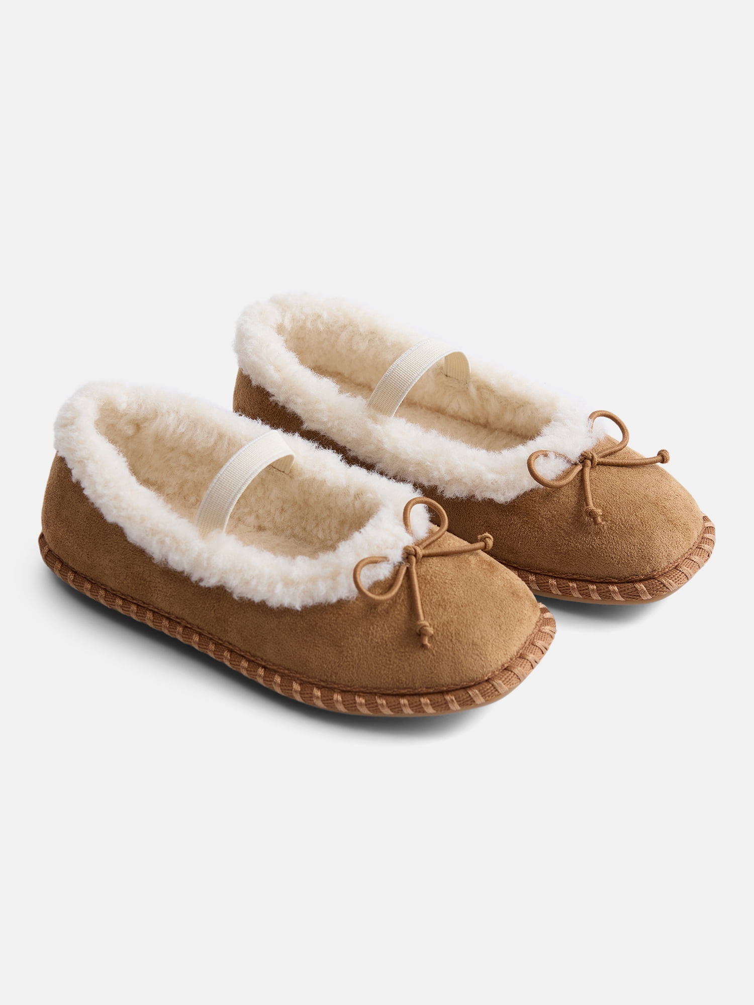 Wonder Nation Toddler Girls Faux Suede Whipstitch Ballet Shoes