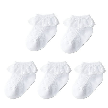 

Cute Cotton Socks Baby Girls Ruffle Lace Ankle Socks XL White-5 Pairs
